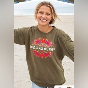 Natural life Olive Green Graphic Women's Sweater
